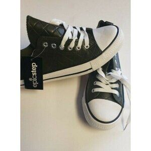 Epic Step White Cap Toe Sneakers Womens Size 9 Dark Green Faux Leather Shoes